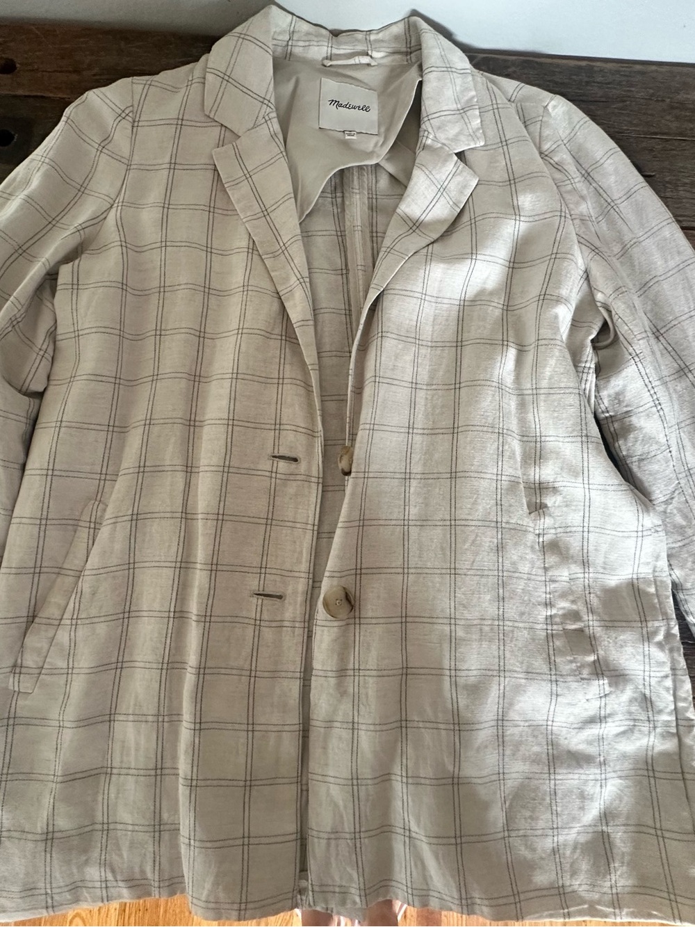 Madewell Womenās Linen Plaid Blazer Jacket